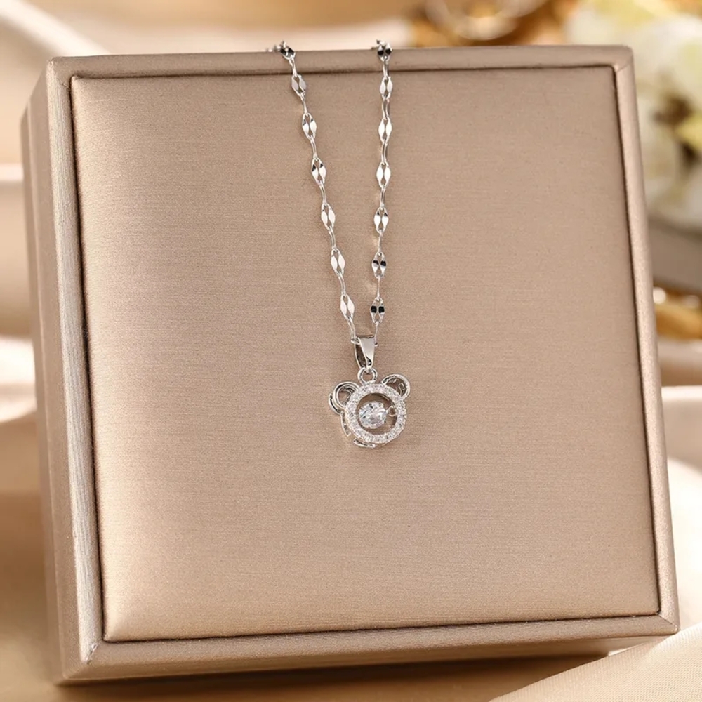 Elegant Silver Necklace with Bear Pendant